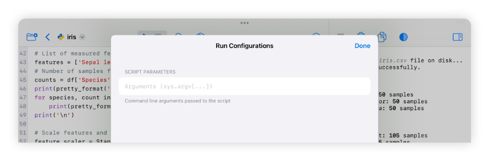 Juno's Python source editor run configurations