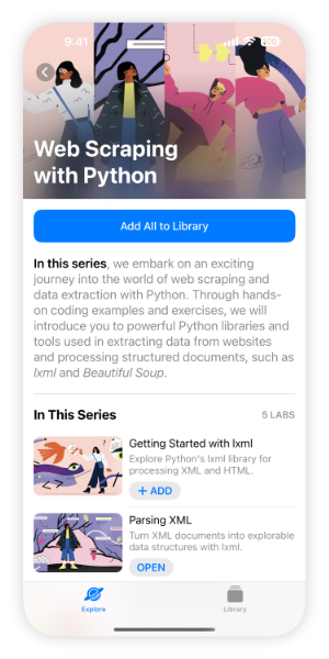 Screenshot of the Web Scraping series screen on iPhone