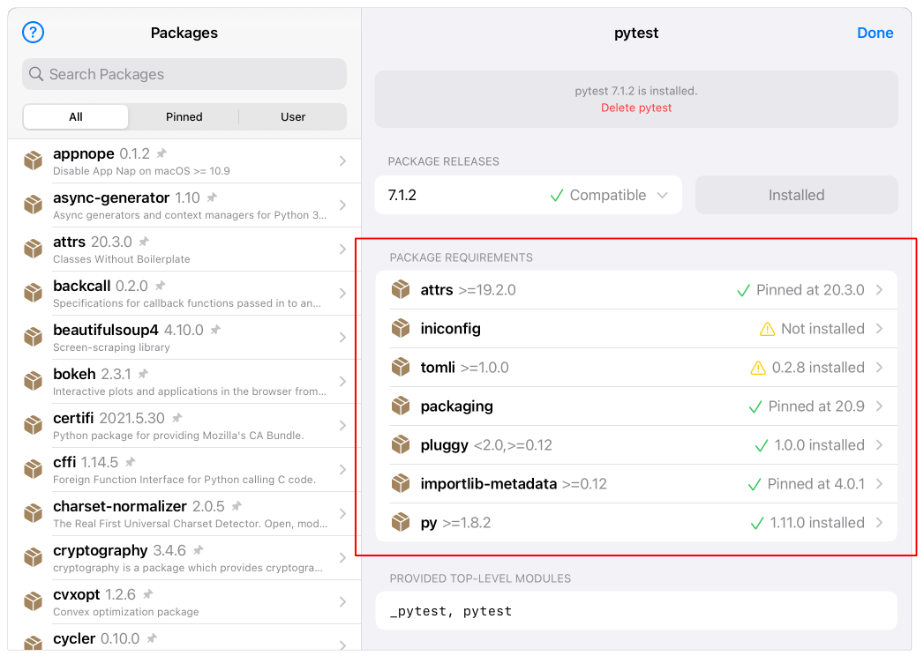 Package requirements