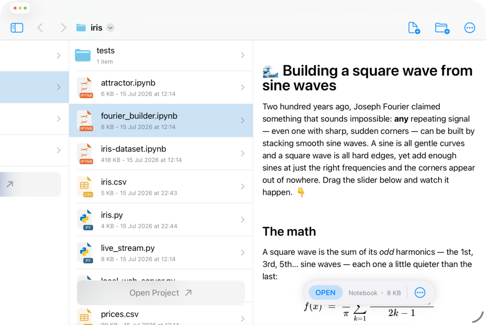 Rendered Jupyter notebook preview in Juno's file browser