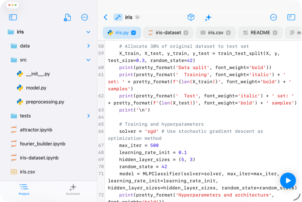 Juno project tree beside several files open in editor tabs